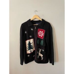 Vintage Crazy Horse Knit Full Zip Ugly Christmas Sweater